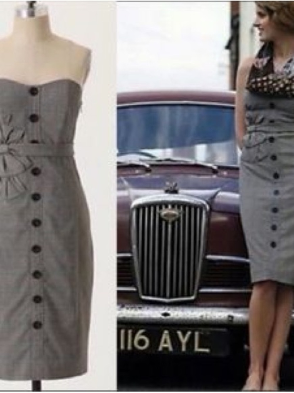Floreat Anthropologie Gray/Aqua Plaid Strapless Button-Front Sheath Dress Sz 6